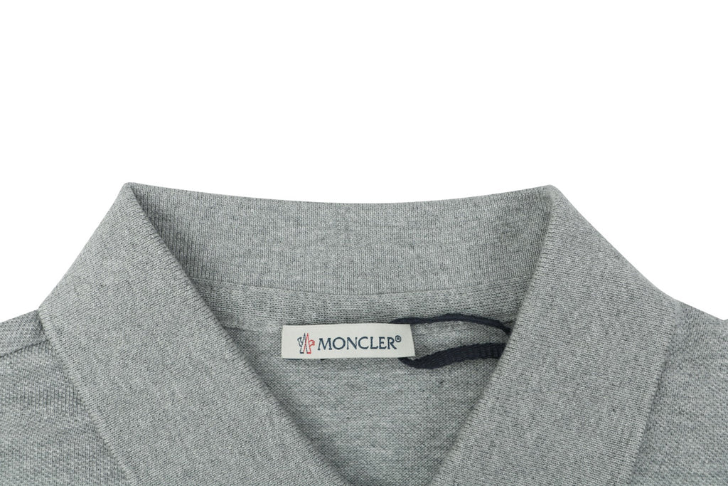 Moncler Grosgrain Button Placket Polo Shirt Grey