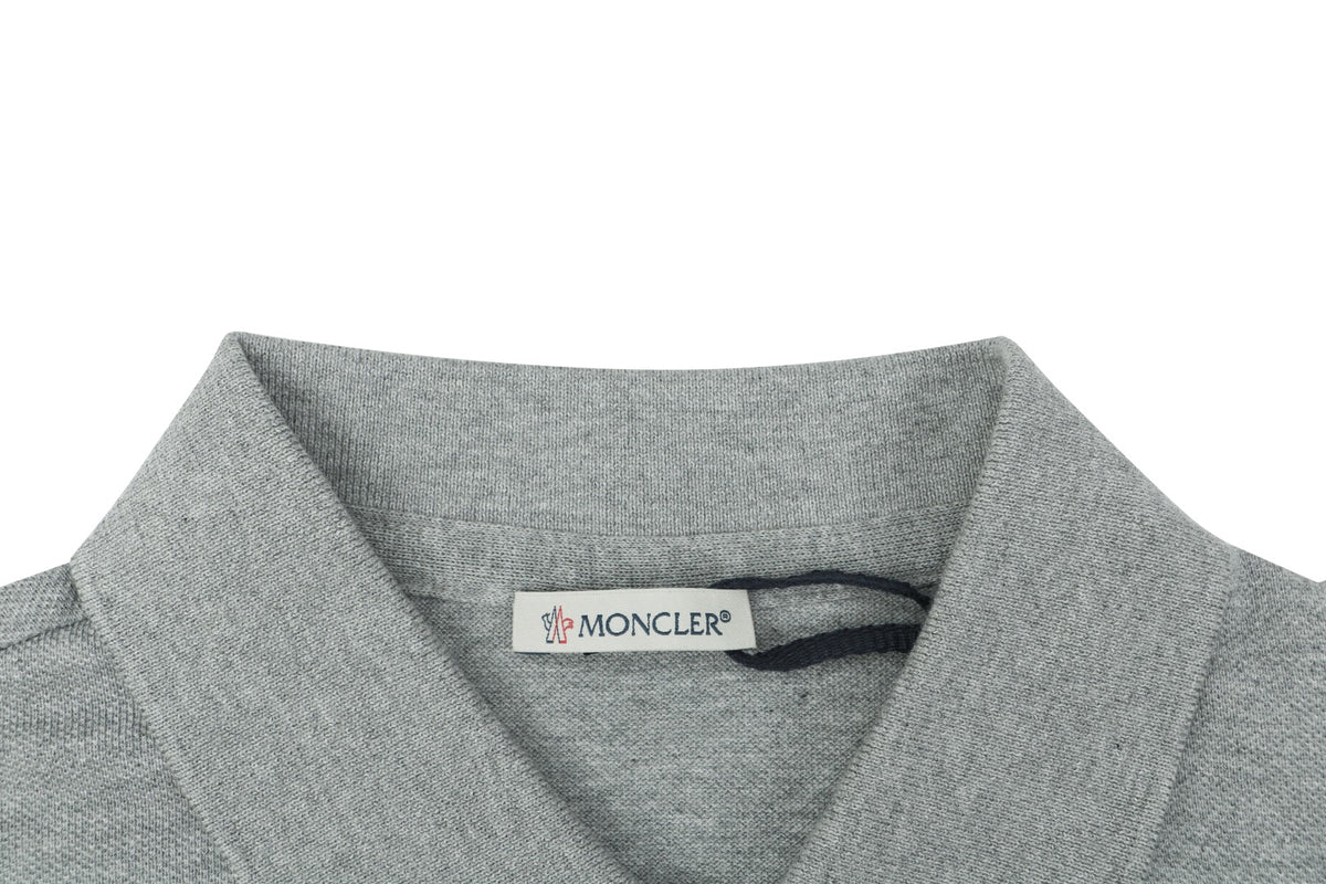 Moncler Grosgrain Button Placket Polo Shirt Grey