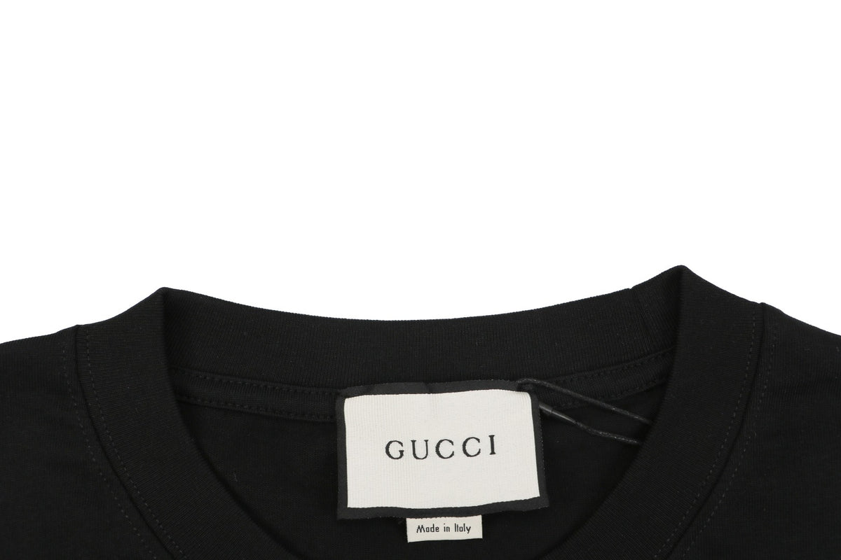 Gucci 1921 Interlocking Double G Green Embroidered Tee Black