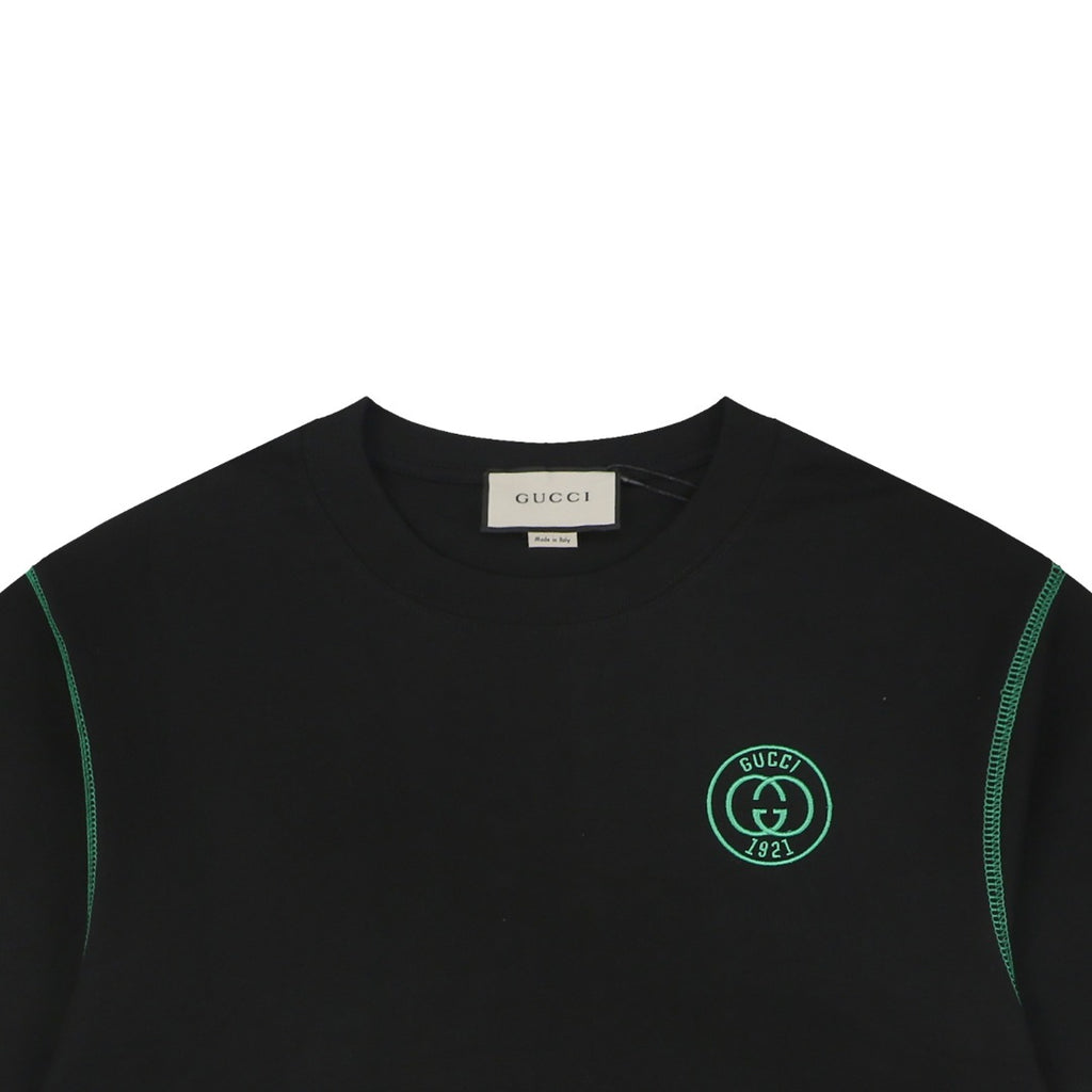 Gucci 1921 Interlocking Double G Green Embroidered Tee Black
