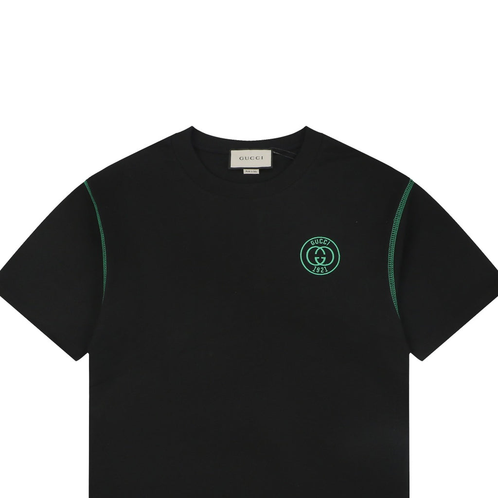 Gucci 1921 Interlocking Double G Green Embroidered Tee Black