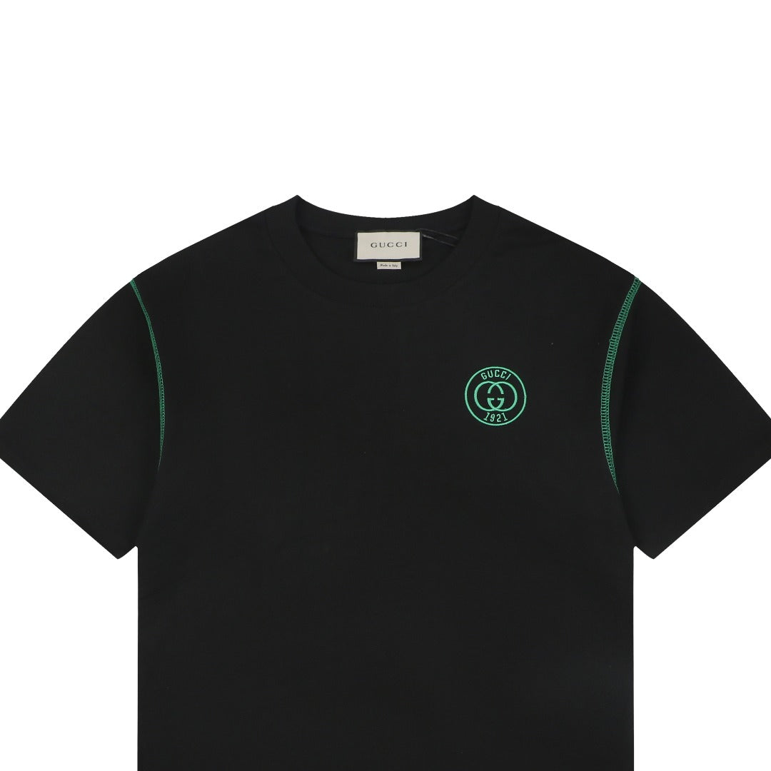 Gucci 1921 Interlocking Double G Green Embroidered Tee Black