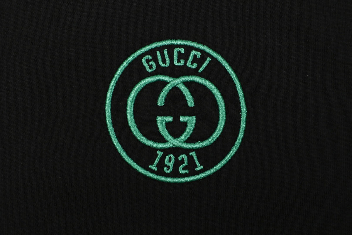 Gucci 1921 Interlocking Double G Green Embroidered Tee Black