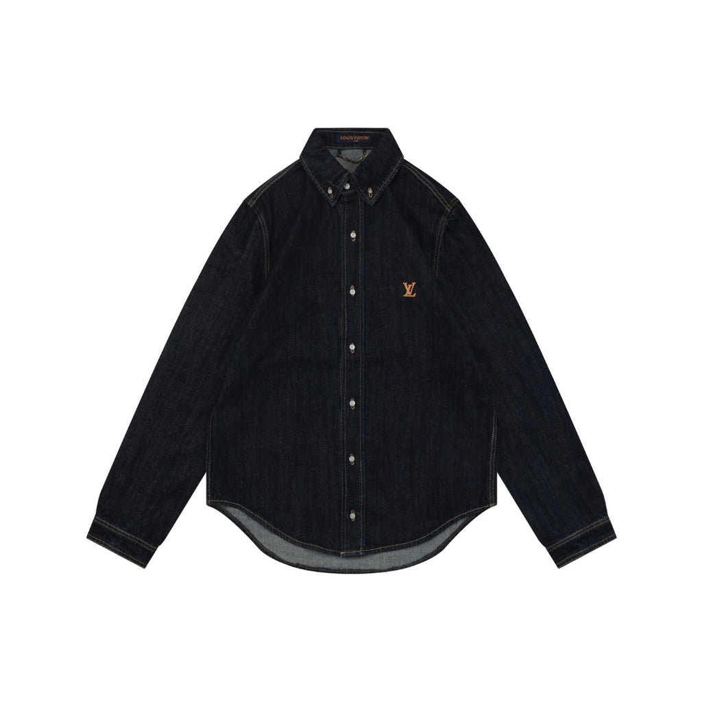 Louis Vuitton LV Monogram Leather Tab Denim Shirt Jacket Indigo
