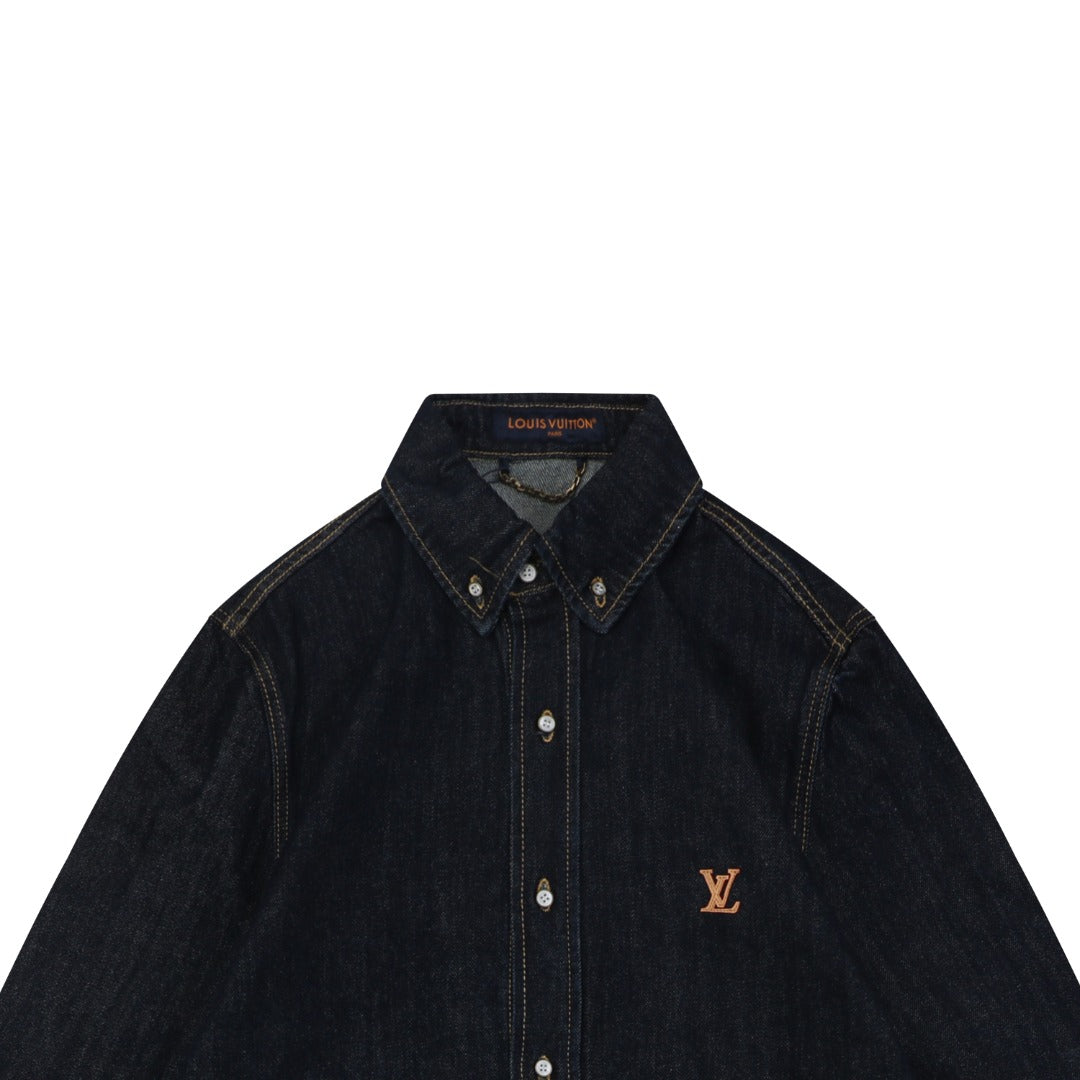 Louis Vuitton LV Monogram Leather Tab Denim Shirt Jacket Indigo