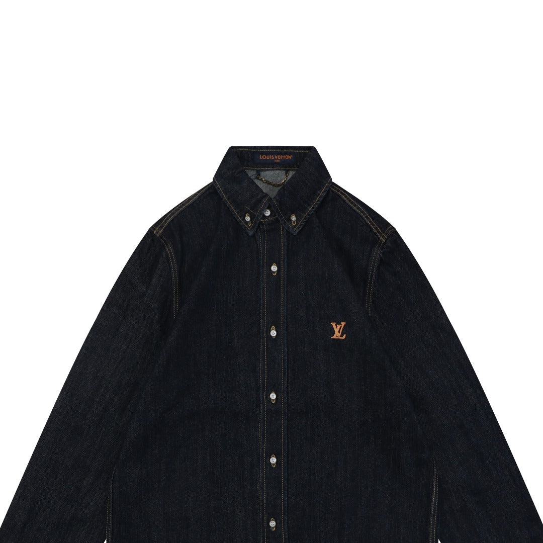 Louis Vuitton LV Monogram Leather Tab Denim Shirt Jacket Indigo