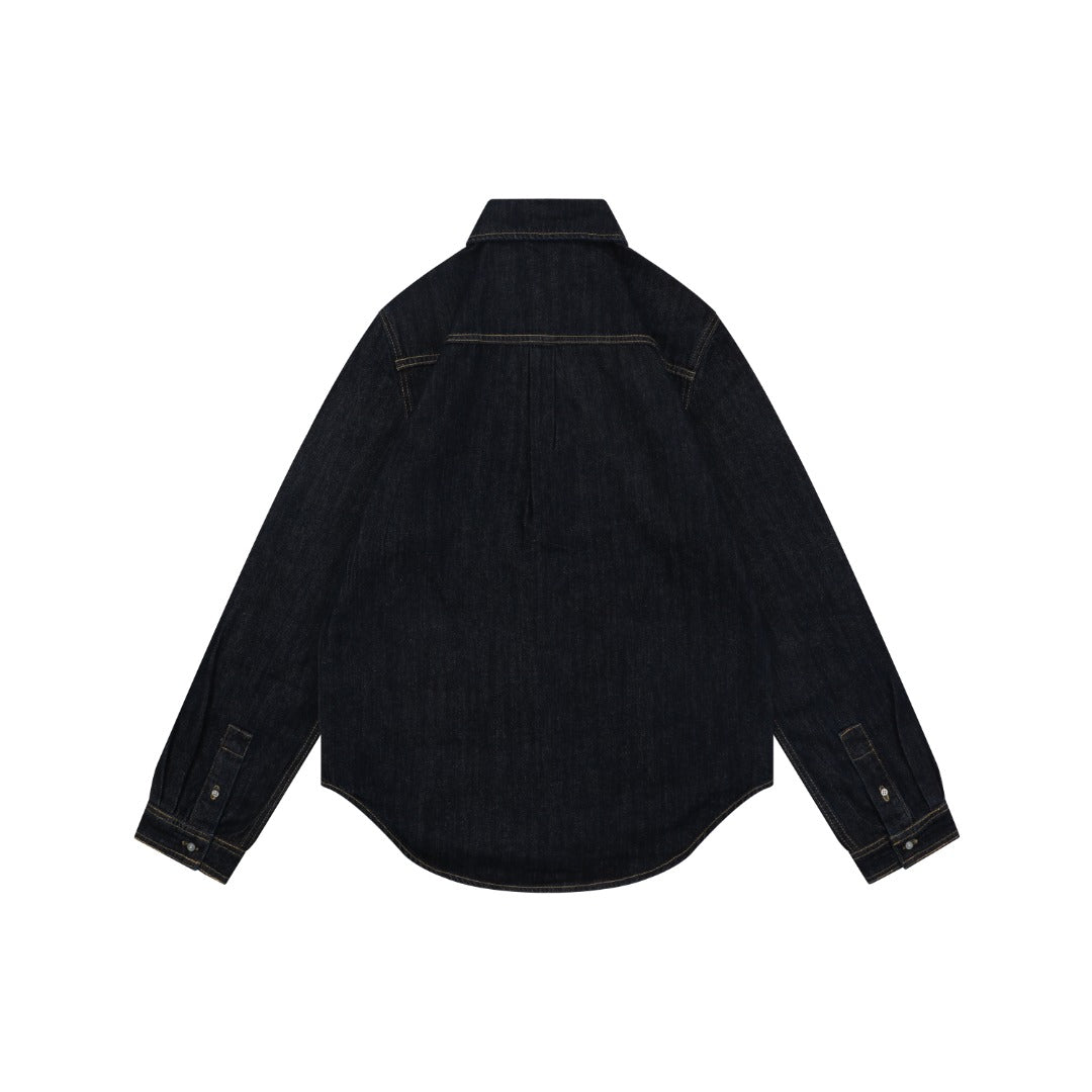 Louis Vuitton LV Monogram Leather Tab Denim Shirt Jacket Indigo