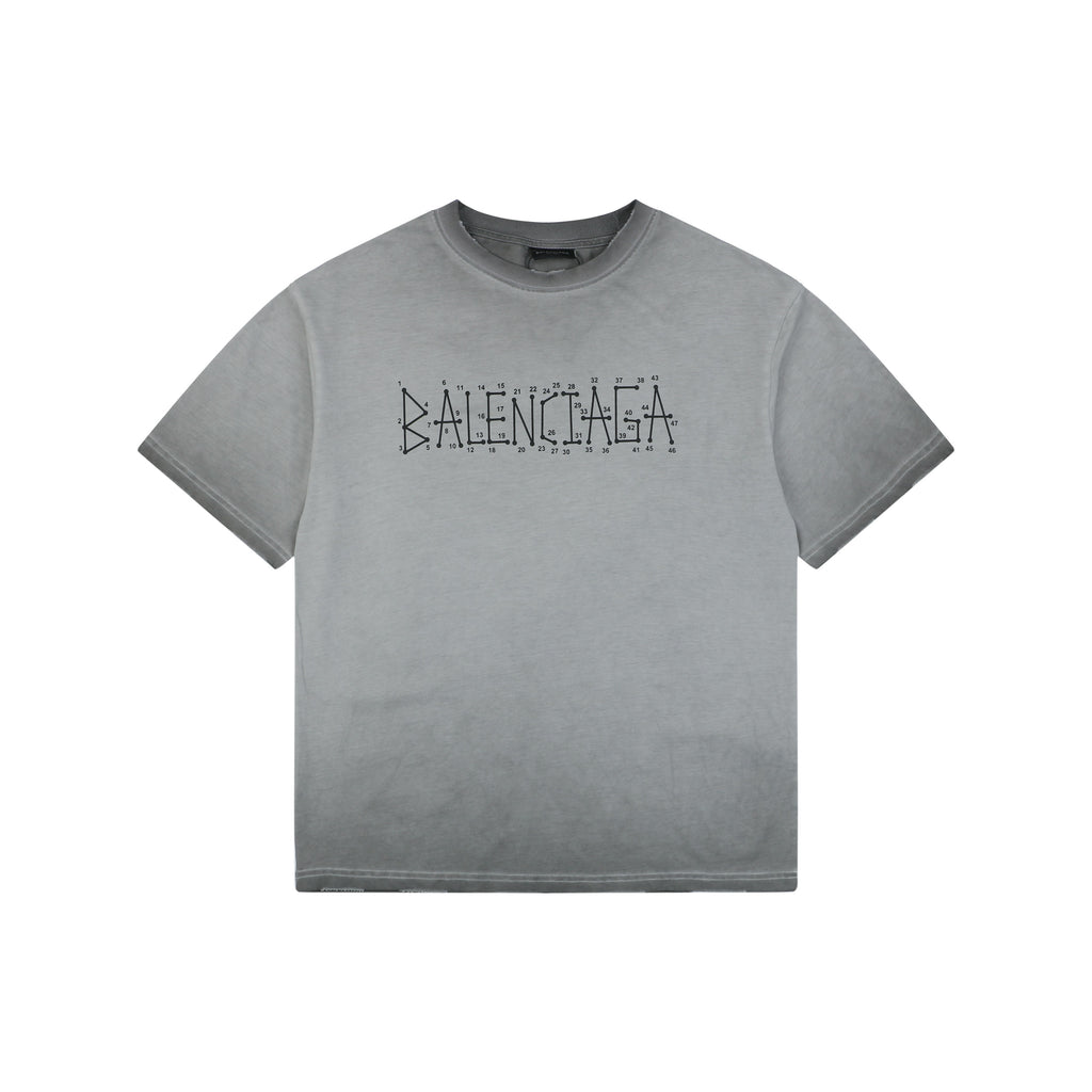 Balenciaga Paris Coordinates Letter Print Tee Light Grey