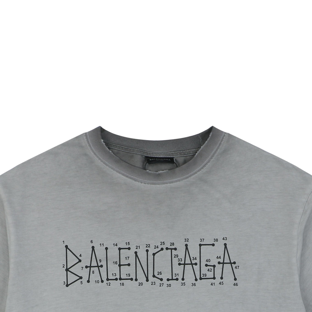Balenciaga Paris Coordinates Letter Print Tee Light Grey