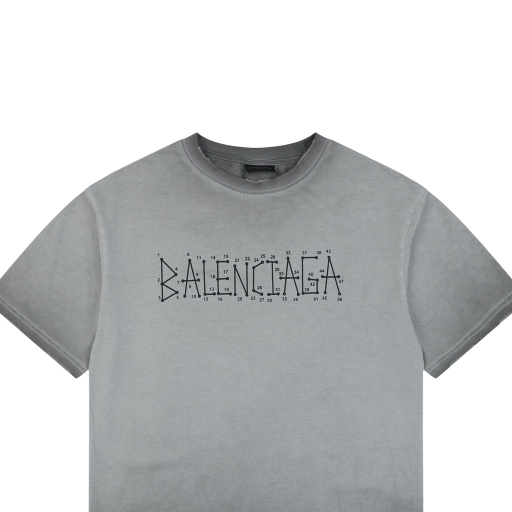 Balenciaga Paris Coordinates Letter Print Tee Light Grey