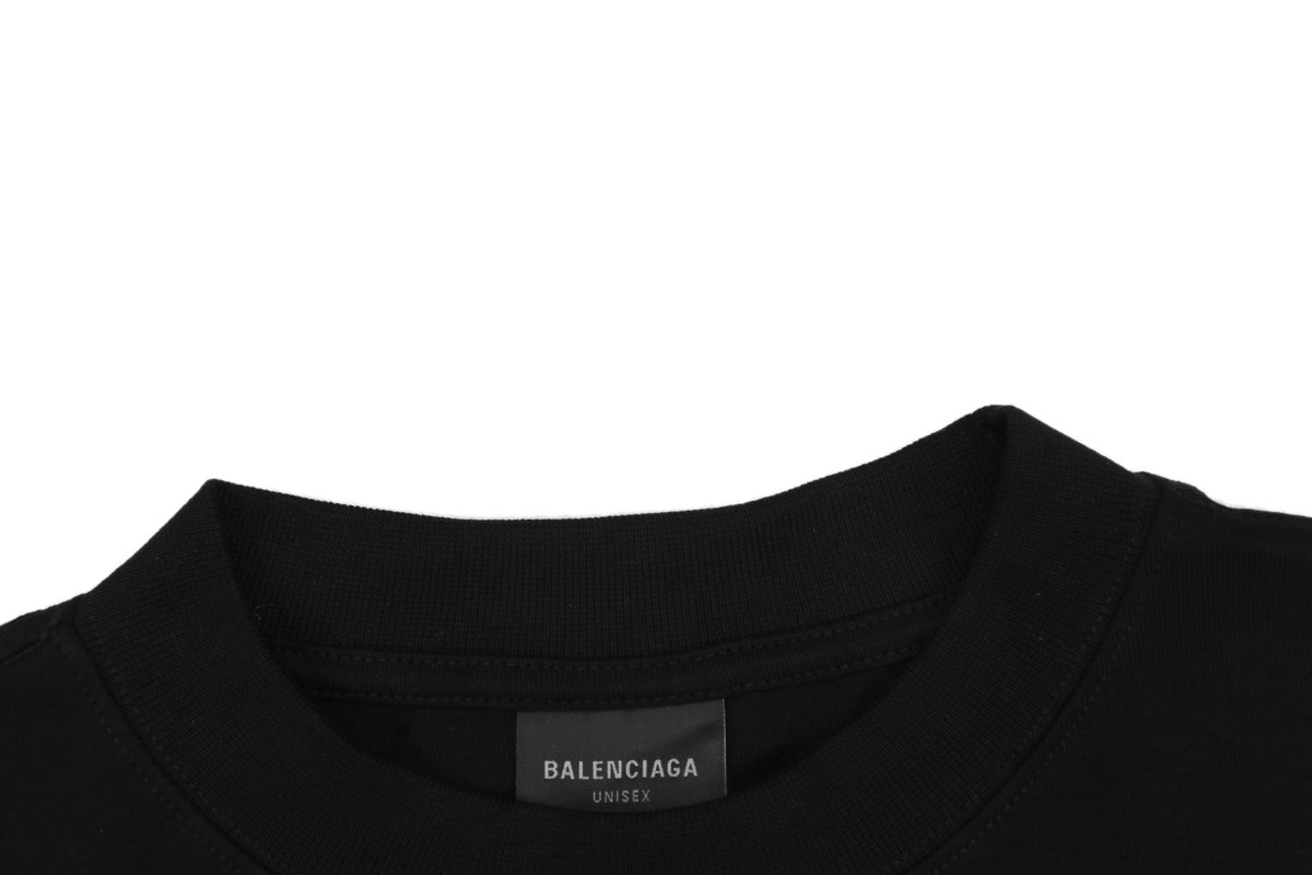 Balenciaga Front-Small Back-Large Letter Embroidery Tee – Black/White