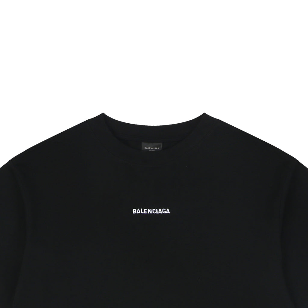 Balenciaga Front-Small Back-Large Letter Embroidery Tee – Black/White