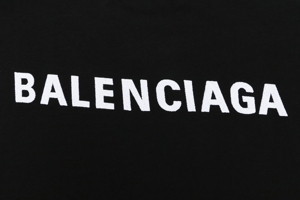 Balenciaga Front-Small Back-Large Letter Embroidery Tee – Black/White