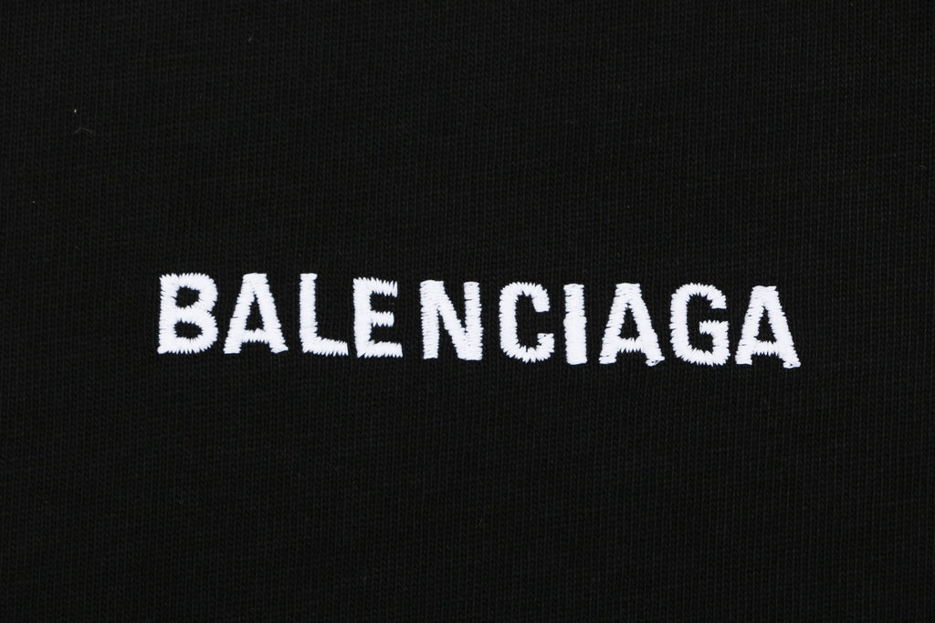 Balenciaga Front-Small Back-Large Letter Embroidery Tee – Black/White