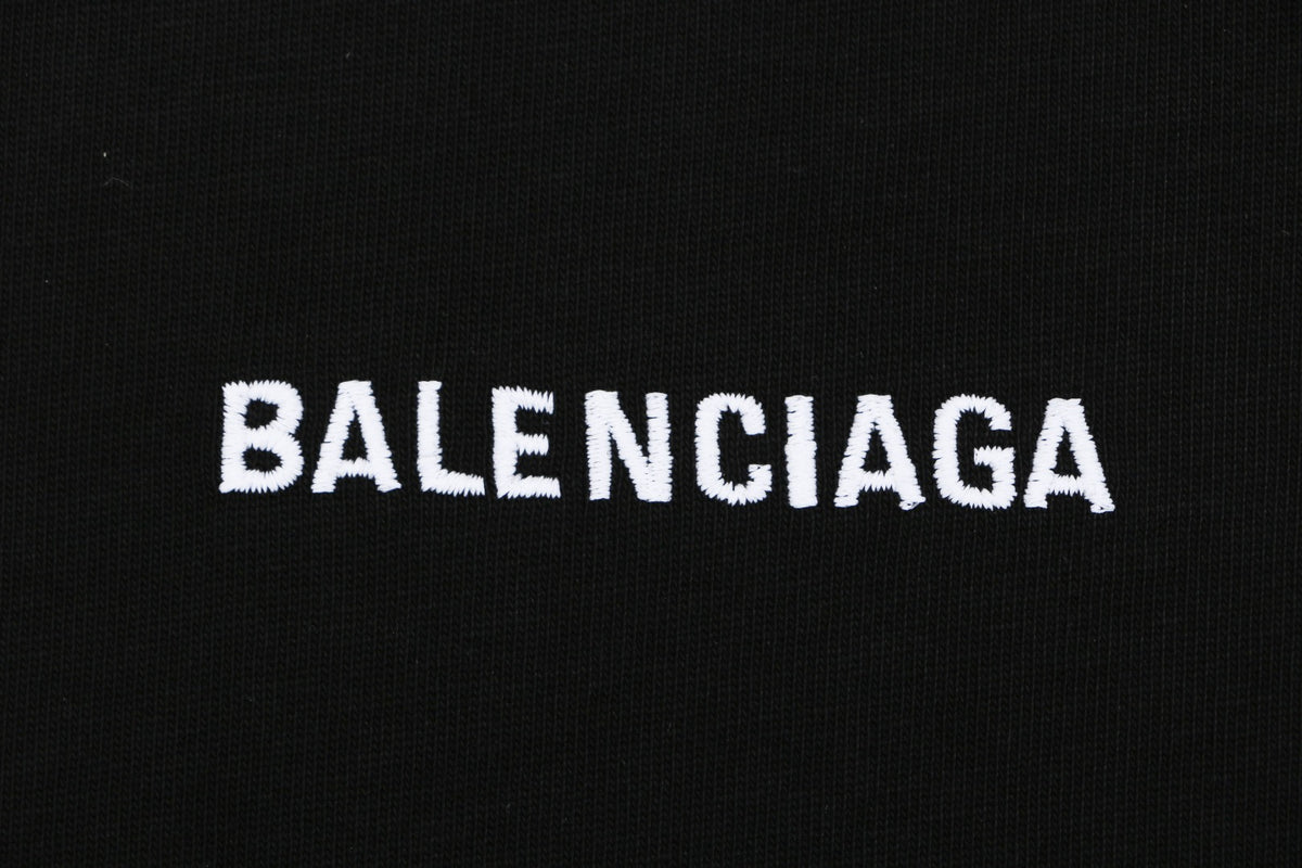 Balenciaga Front-Small Back-Large Letter Embroidery Tee – Black/White