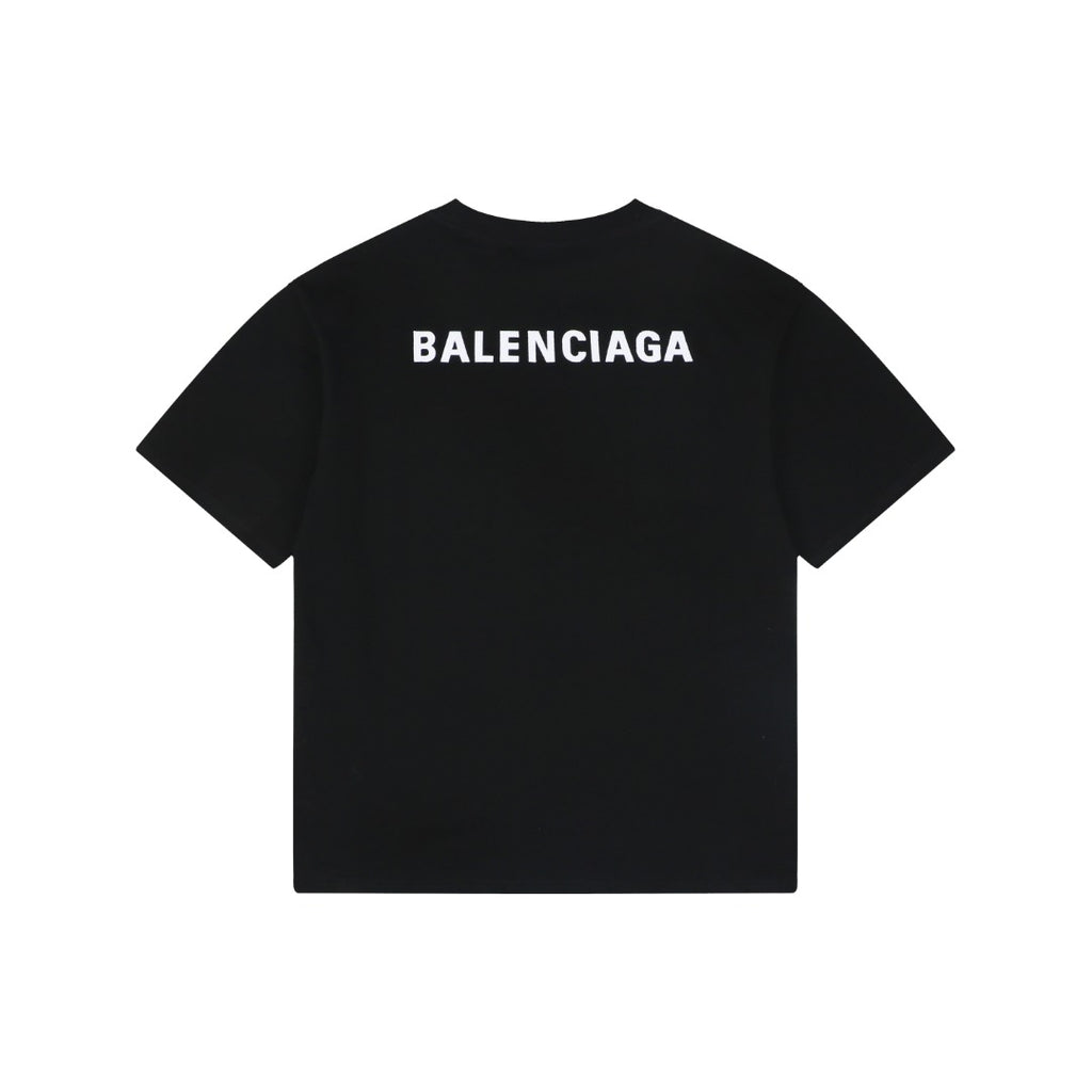 Balenciaga Front-Small Back-Large Letter Embroidery Tee – Black/White