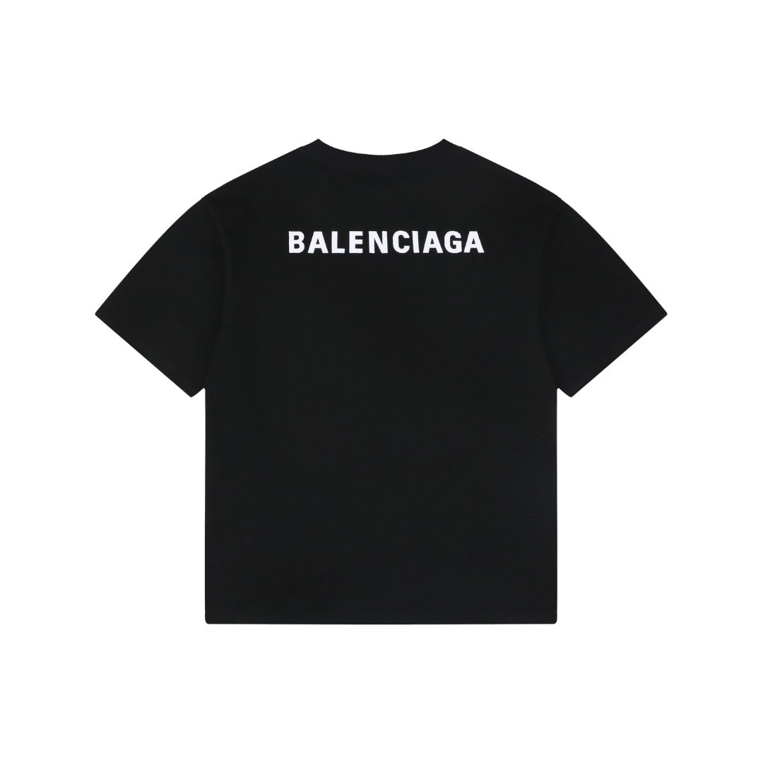Balenciaga Front-Small Back-Large Letter Embroidery Tee – Black/White