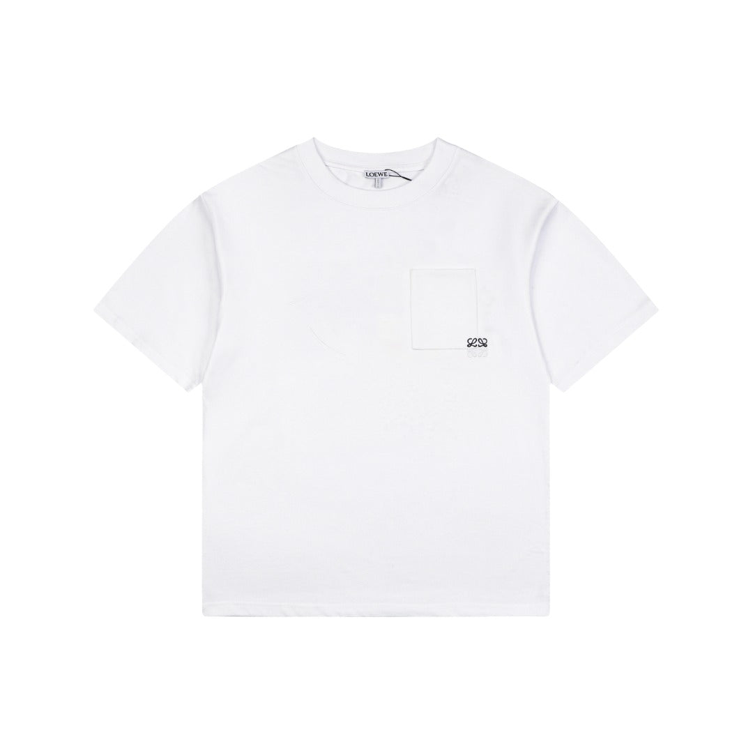 Loewe Pocket Color-Block Half-Anagram Embroidery T-Shirt – White