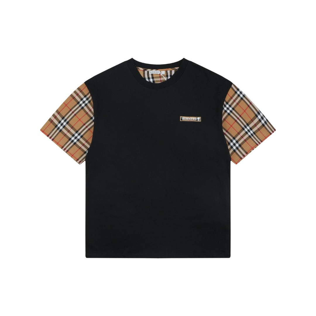 Burberry Vintage Check Sleeve Patchwork Embroidered Badge T-Shirt – Black