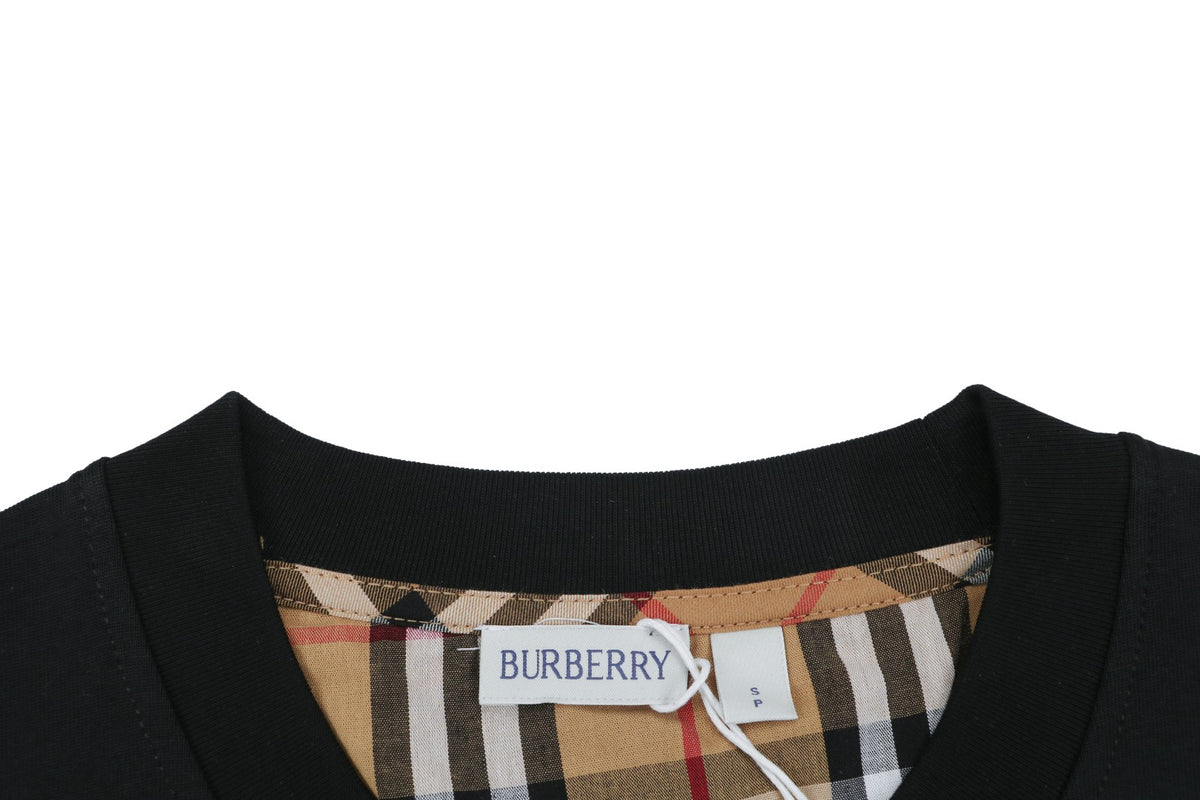 Burberry Vintage Check Sleeve Patchwork Embroidered Badge T-Shirt – Black