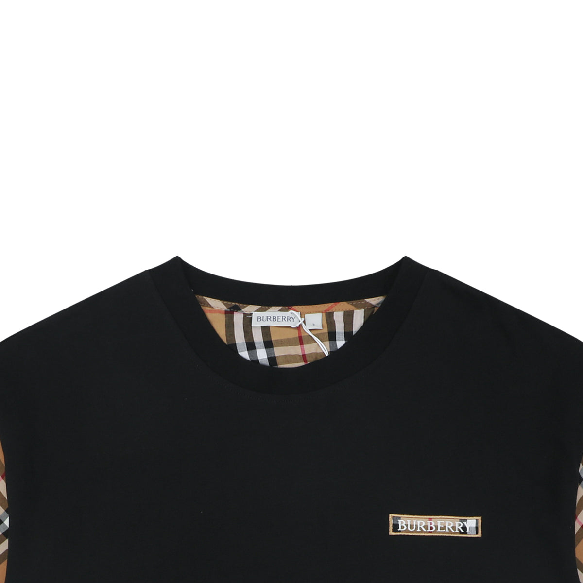 Burberry Vintage Check Sleeve Patchwork Embroidered Badge T-Shirt – Black