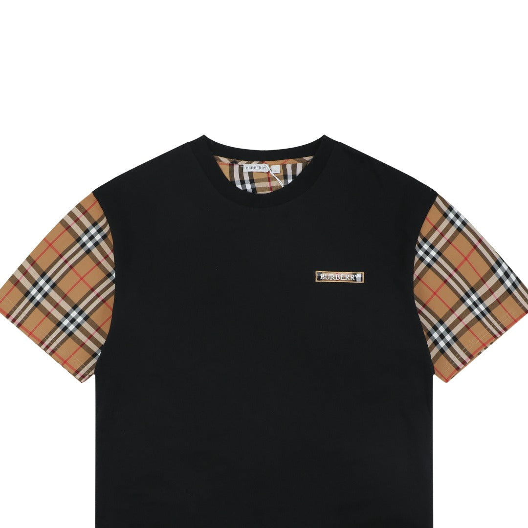 Burberry Vintage Check Sleeve Patchwork Embroidered Badge T-Shirt – Black