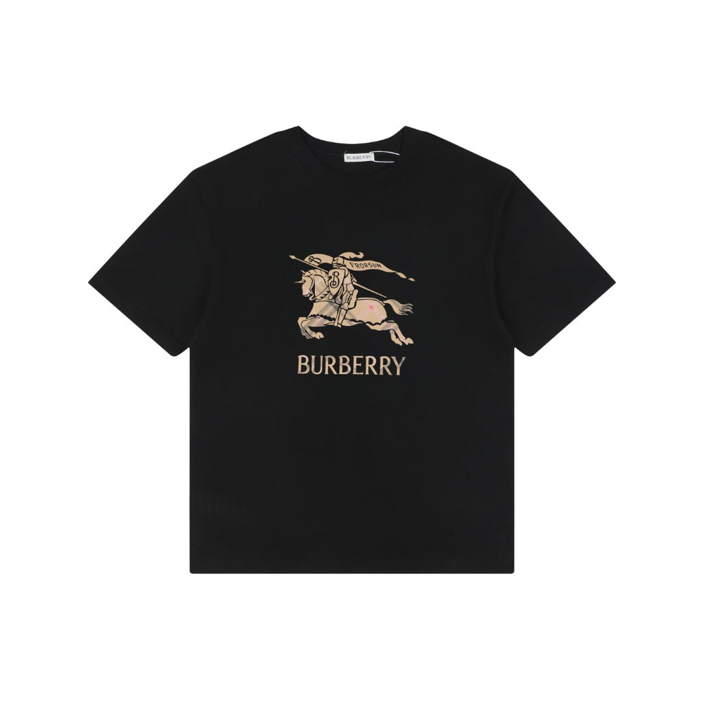 Burberry Gradient Check Equestrian Knight Embroidered T-Shirt – Black