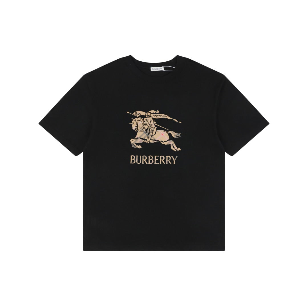 Burberry Gradient Check Equestrian Knight Embroidered T-Shirt – Black