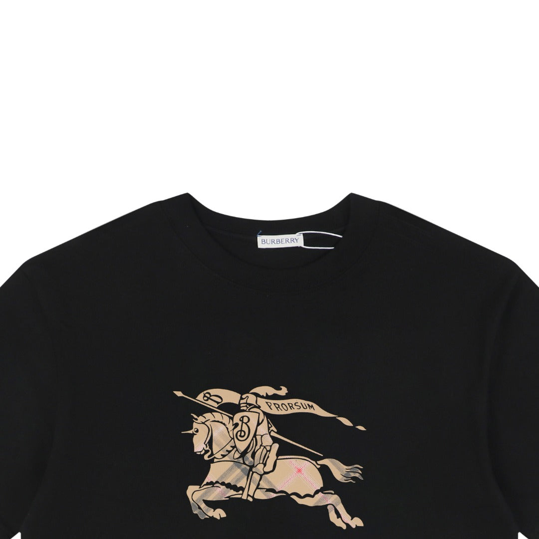 Burberry Gradient Check Equestrian Knight Embroidered T-Shirt – Black