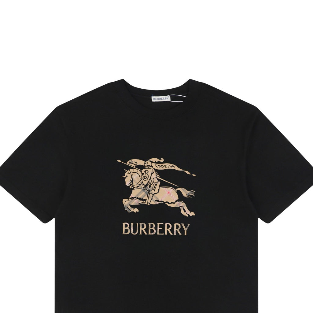 Burberry Gradient Check Equestrian Knight Embroidered T-Shirt – Black