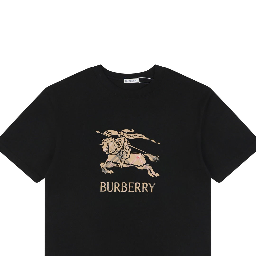 Burberry Gradient Check Equestrian Knight Embroidered T-Shirt – Black