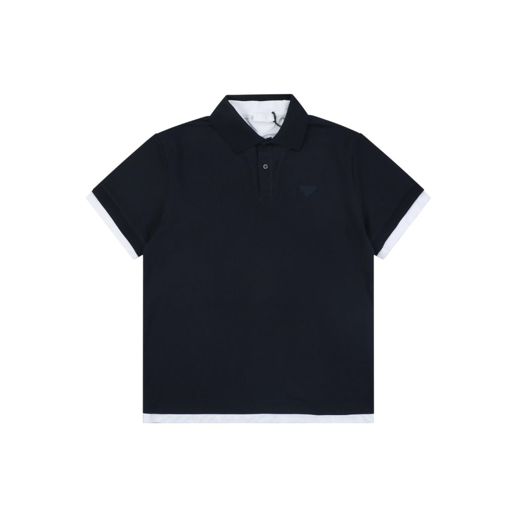 Prada Triangle Logo Faux Two-Piece Polo Shirt – Black