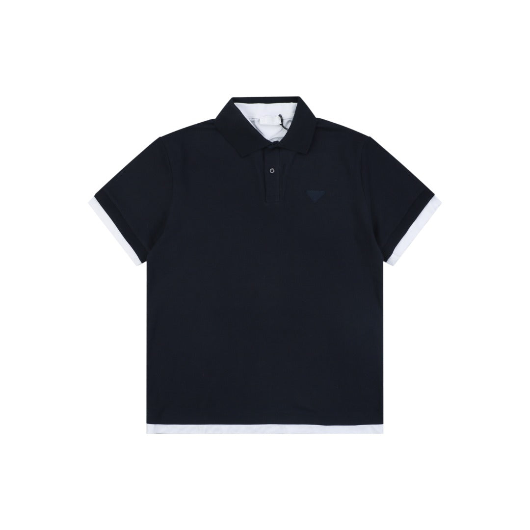 Prada Triangle Logo Faux Two-Piece Polo Shirt – Black
