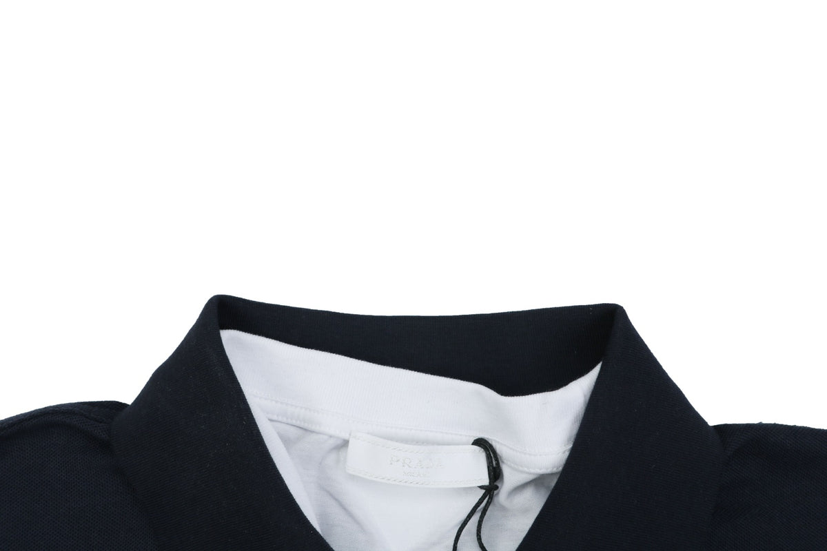 Prada Triangle Logo Faux Two-Piece Polo Shirt – Black