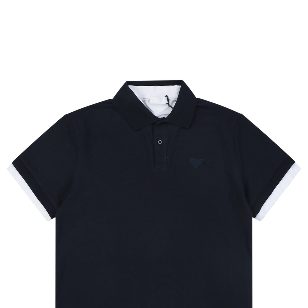 Prada Triangle Logo Faux Two-Piece Polo Shirt – Black