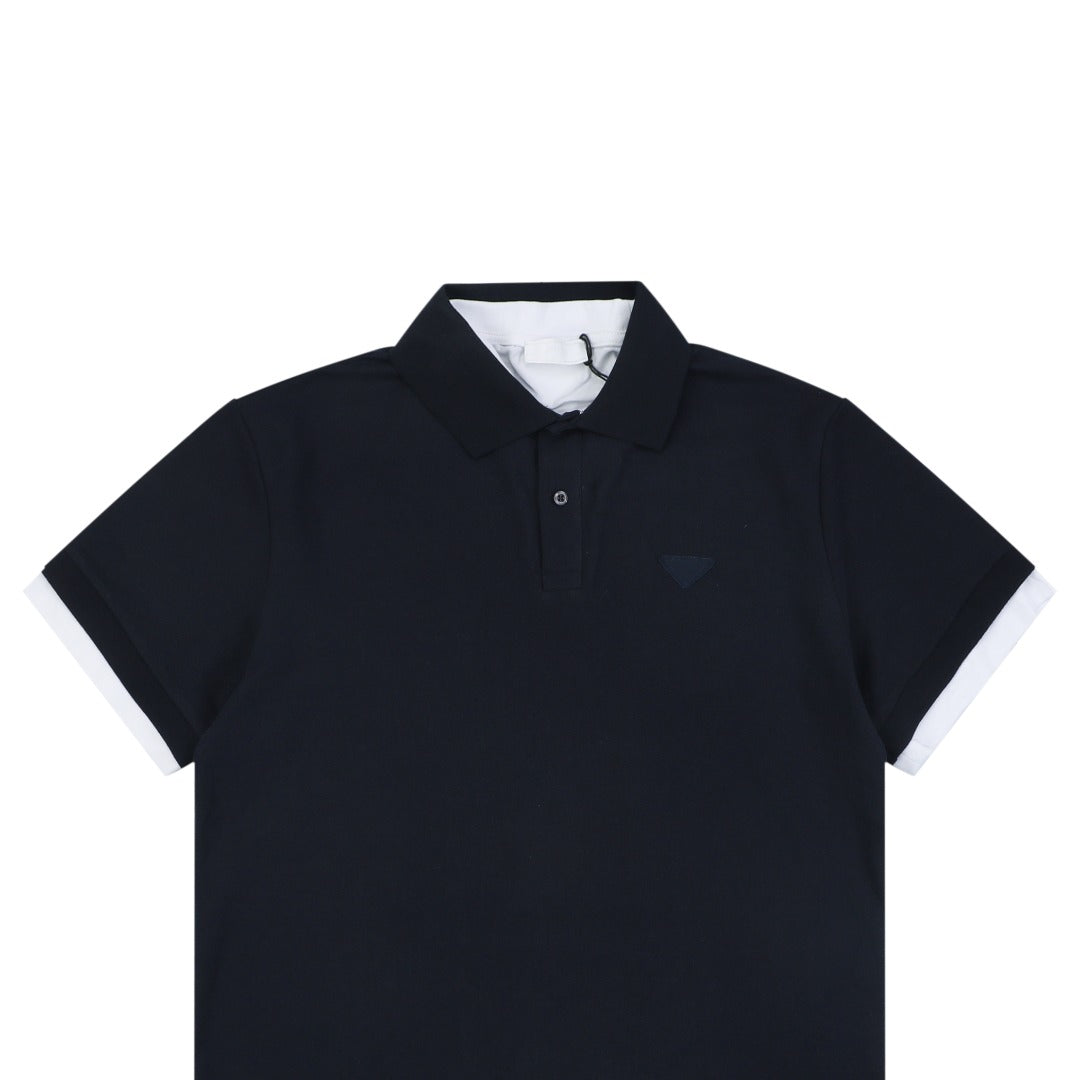 Prada Triangle Logo Faux Two-Piece Polo Shirt – Black