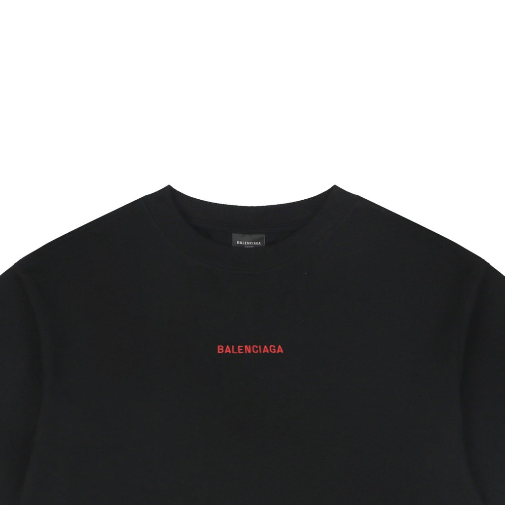 Balenciaga Embroidered Logo T-Shirt – Black / Red | Small Front Large Back Lettering