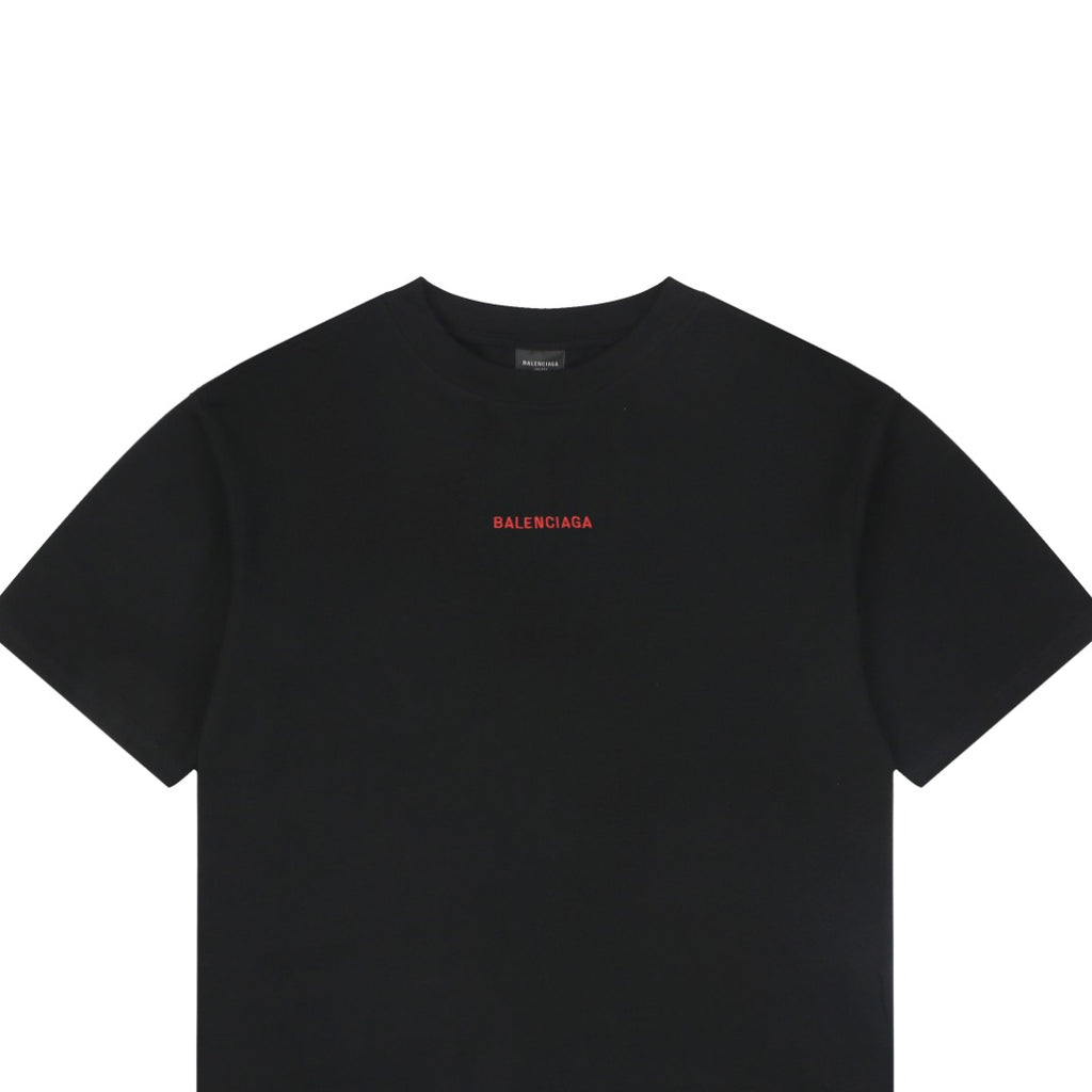 Balenciaga Embroidered Logo T-Shirt – Black / Red | Small Front Large Back Lettering