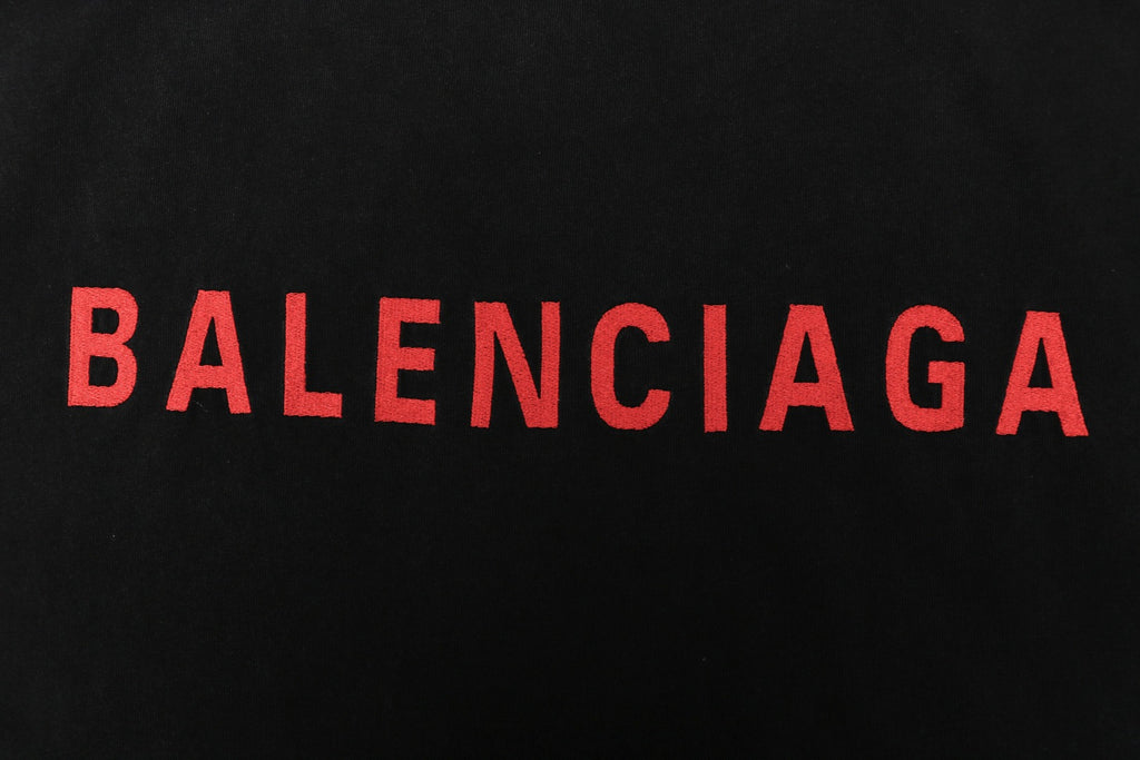 Balenciaga Embroidered Logo T-Shirt – Black / Red | Small Front Large Back Lettering