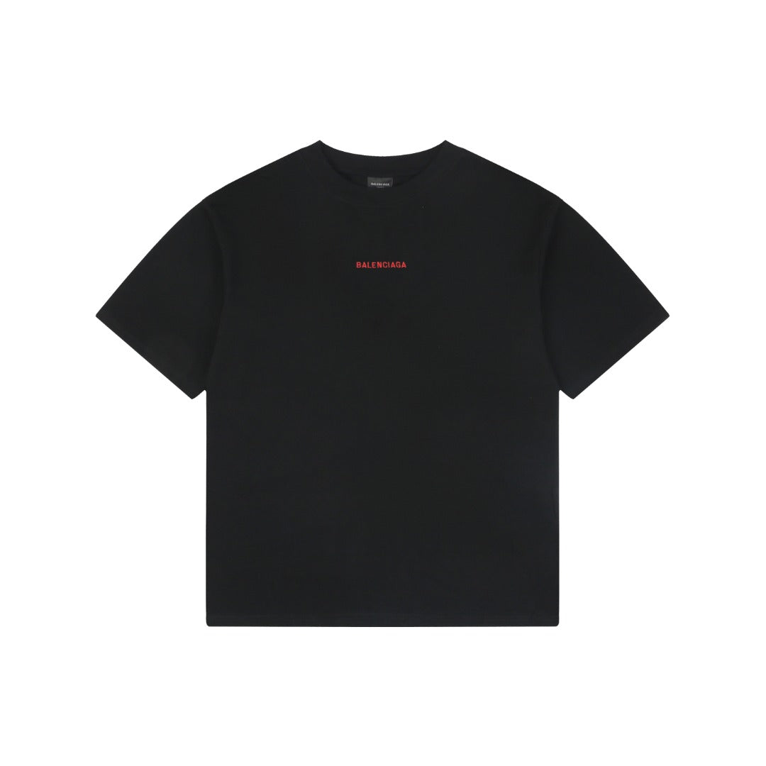 Balenciaga Embroidered Logo T-Shirt – Black / Red | Small Front Large Back Lettering