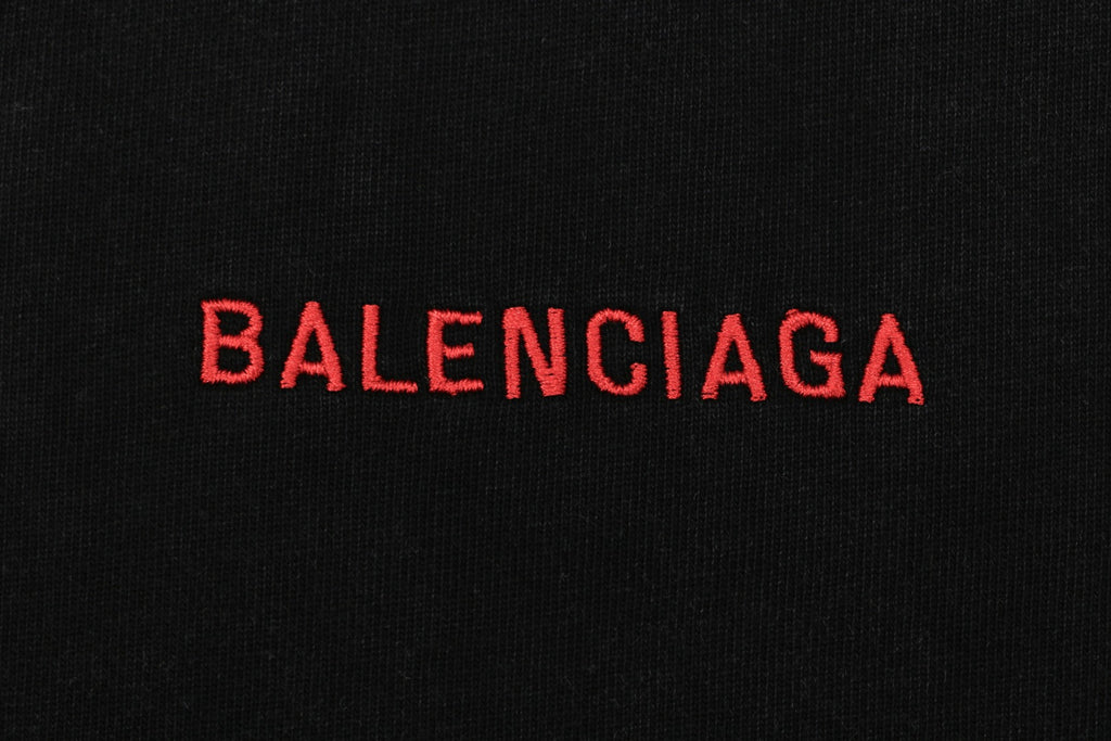 Balenciaga Embroidered Logo T-Shirt – Black / Red | Small Front Large Back Lettering