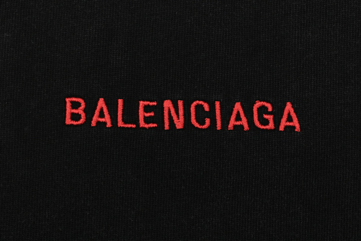 Balenciaga Embroidered Logo T-Shirt – Black / Red | Small Front Large Back Lettering