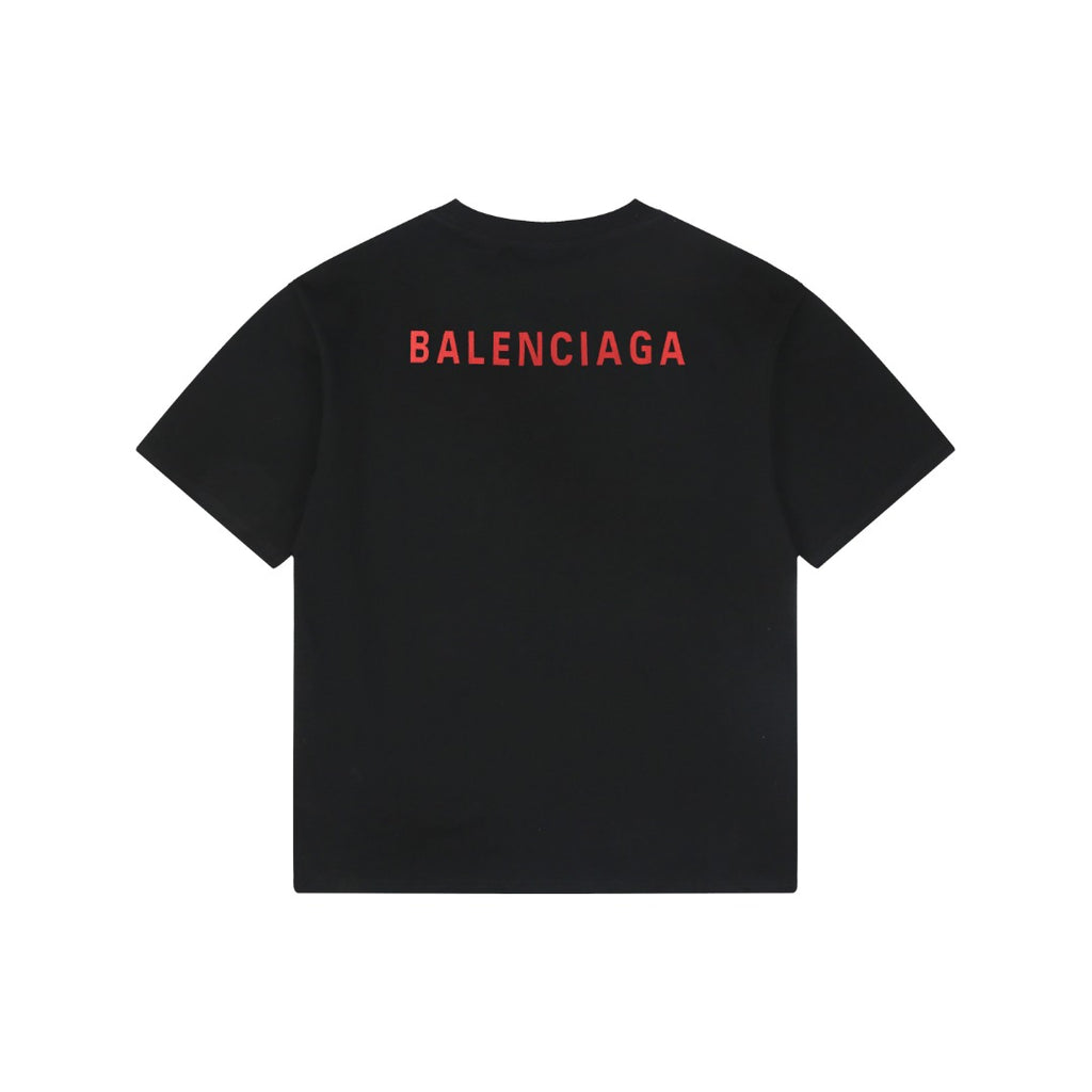 Balenciaga Embroidered Logo T-Shirt – Black / Red | Small Front Large Back Lettering