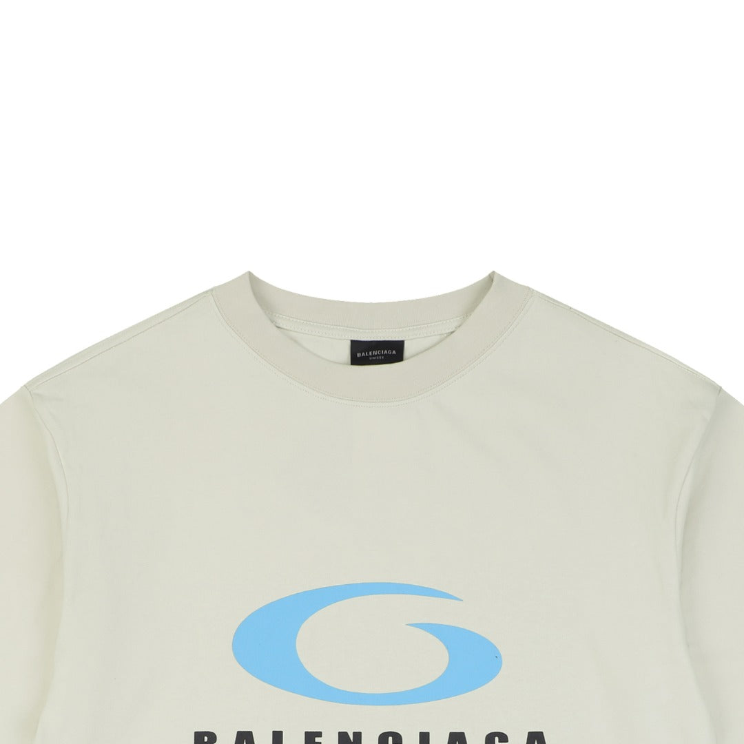 Balenciaga Blue Ring Monogram Print Oversized T-Shirt – Cream