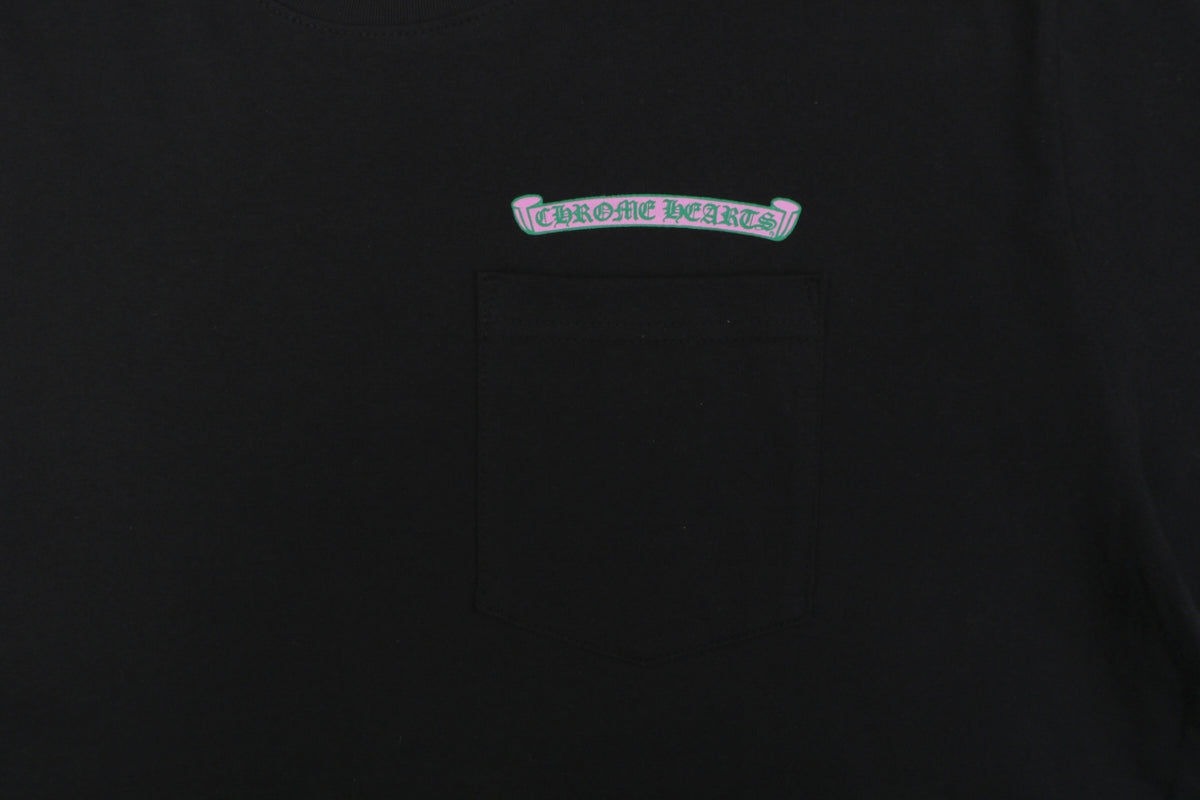 Chrome Hearts Pink & Green Sanskrit Scroll Print T-Shirt – Black