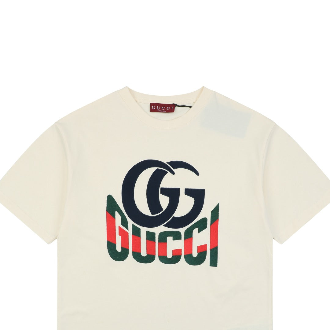 Gucci Double G Letter Graphic Print T-Shirt – Cream