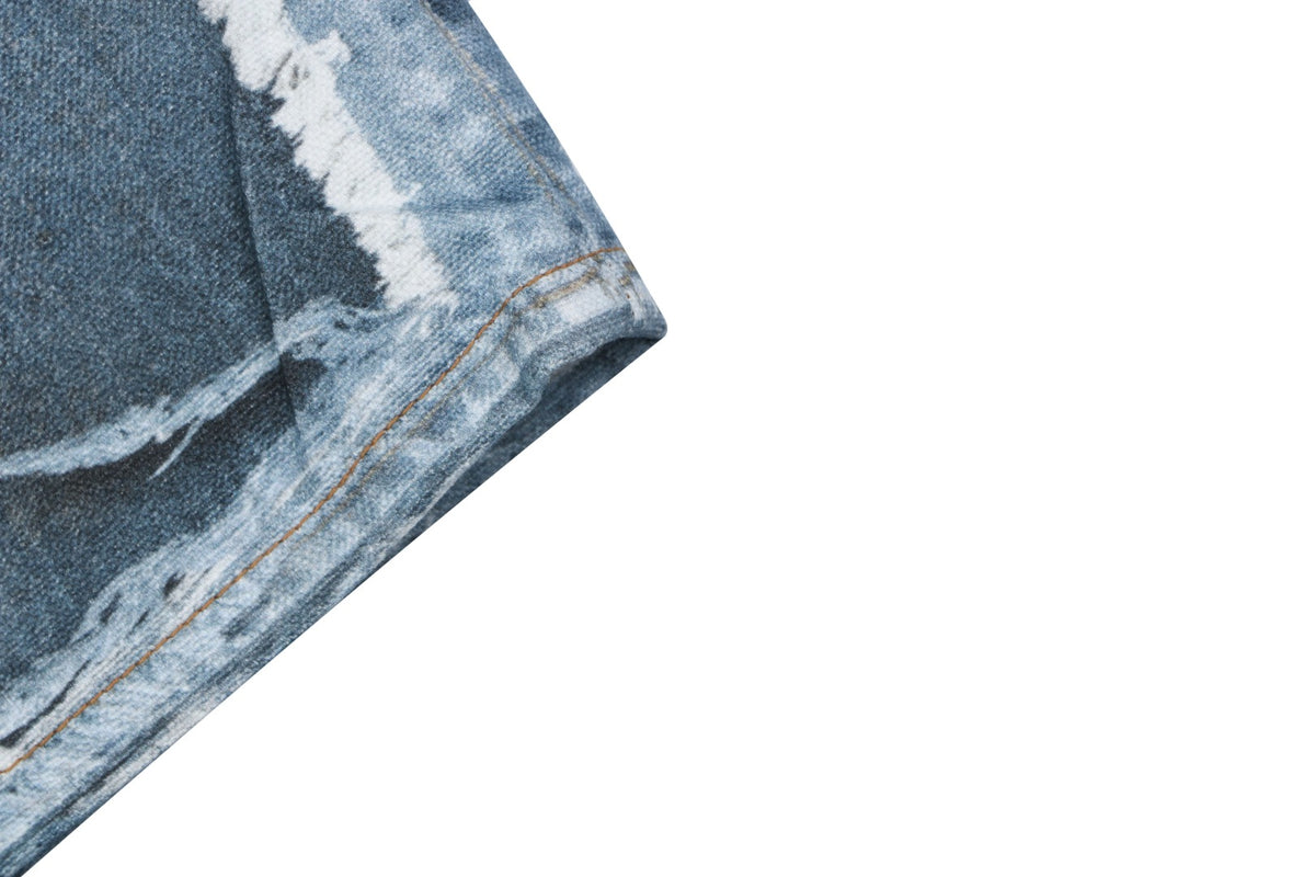 Acne Studios 1981M Distressed Raw-Hem Graphic Print Denim Shorts