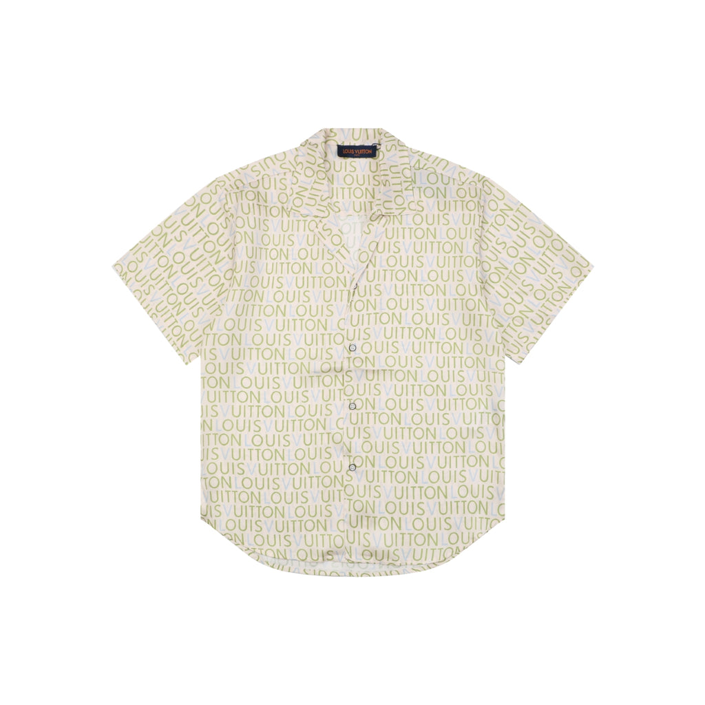 Louis Vuitton All-Over Monogram Letter Print Short Sleeve Shirt – Cream / Green-Blue