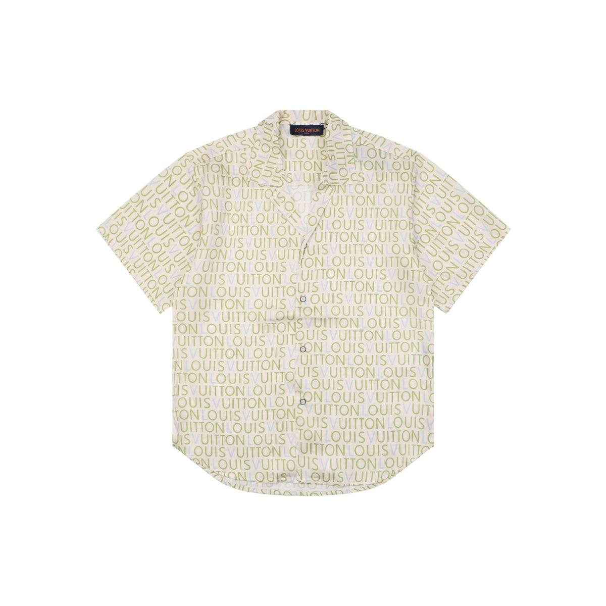 Louis Vuitton All-Over Monogram Letter Print Short Sleeve Shirt – Cream / Green-Blue