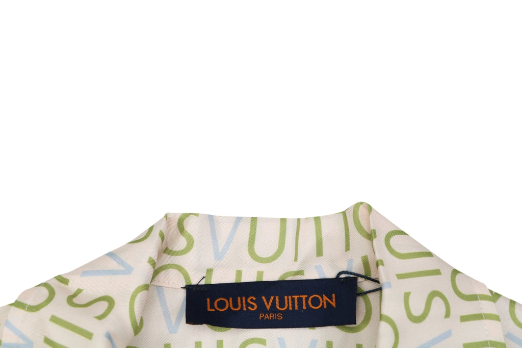 Louis Vuitton All-Over Monogram Letter Print Short Sleeve Shirt – Cream / Green-Blue